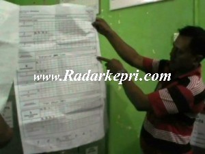Ketua KPPS Kampung Bugis Bambang menunjukan penghitungan ulang dari Teli ke form C1