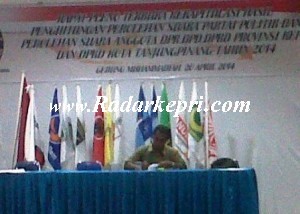 Rapat Pleno terbukan KPUD Kota Tanjungpinang pengesahan suara hasil pemilu legislatif 9 April 2014 digelar pada Minggu, 20 April 2014.