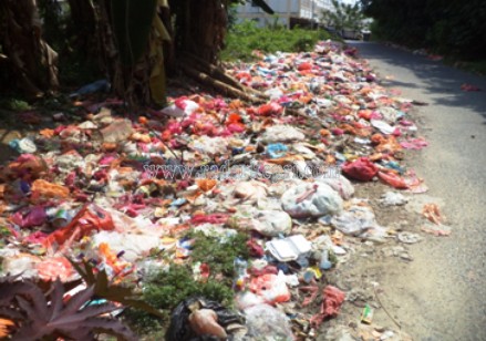 Sampah yang berserakan di tepi jalan karena Kundur tidak memiliki TPA, namun retribusi tetap ditarik Rp 20 sebulan.