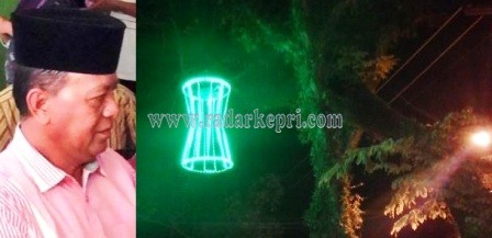 Wakil Walikota Tanjungpinang, H Syahrul S Pd dan lampu hias yang digantung di pohon tua.