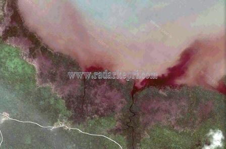 Photo citra satelit yg menunjukan kerusakan hutan mangrove di sepanjang hutan desa kudung teluk dan dungun
