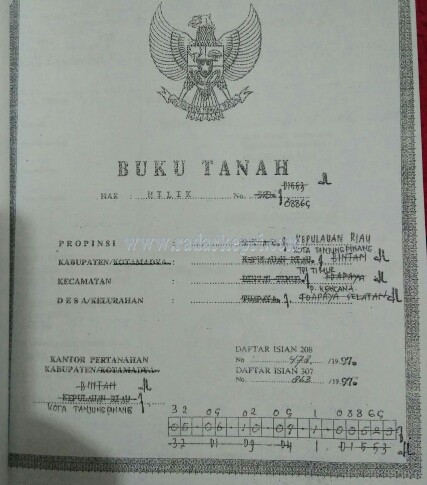 Inilah sertifikat tanah warga Bintan yang berubah.